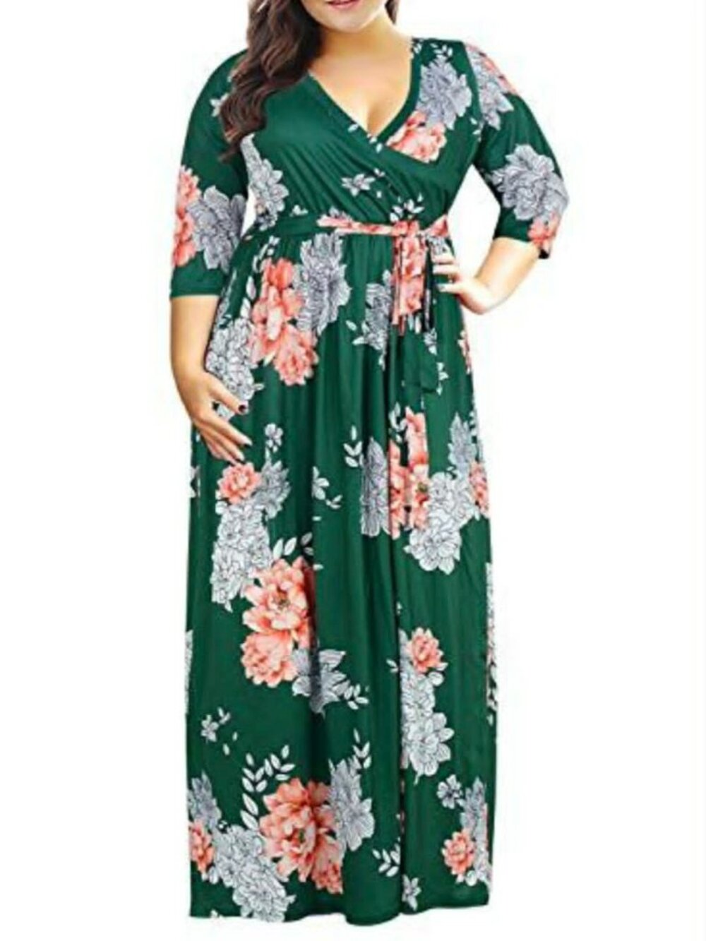 GREEN FLORAL MAXI WRAP DRESS